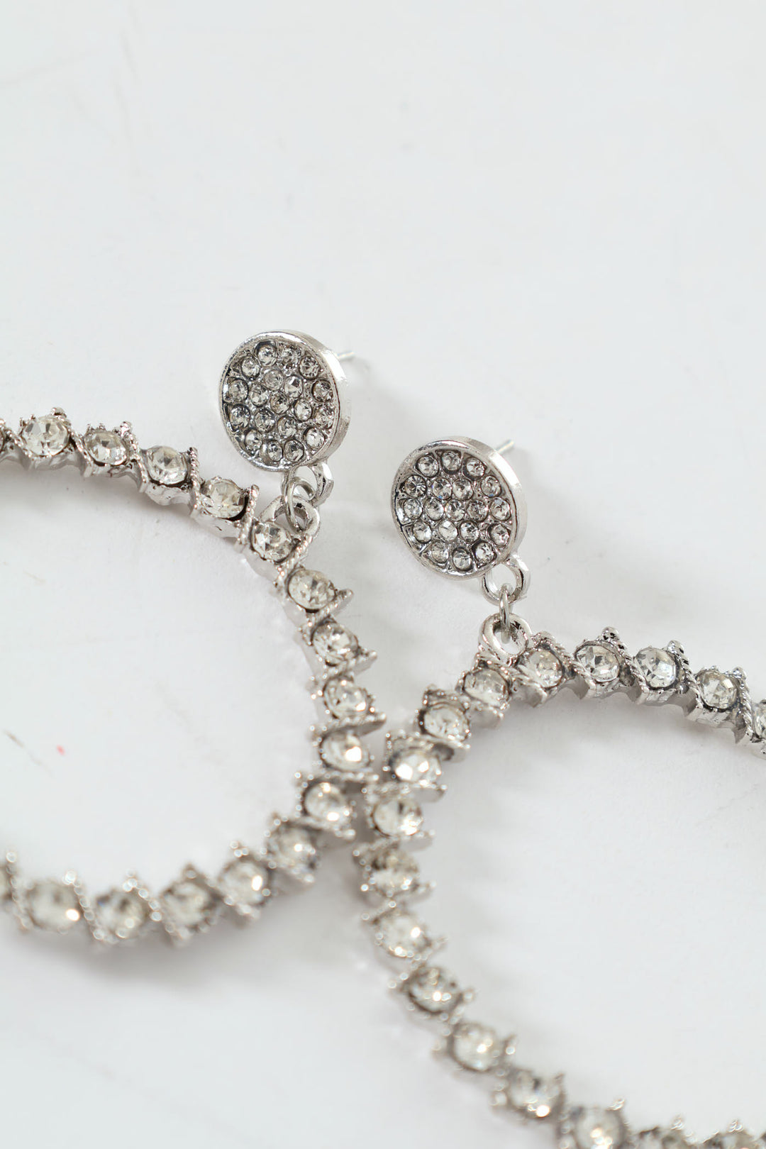 Round Stone Drop Earrings - Silver