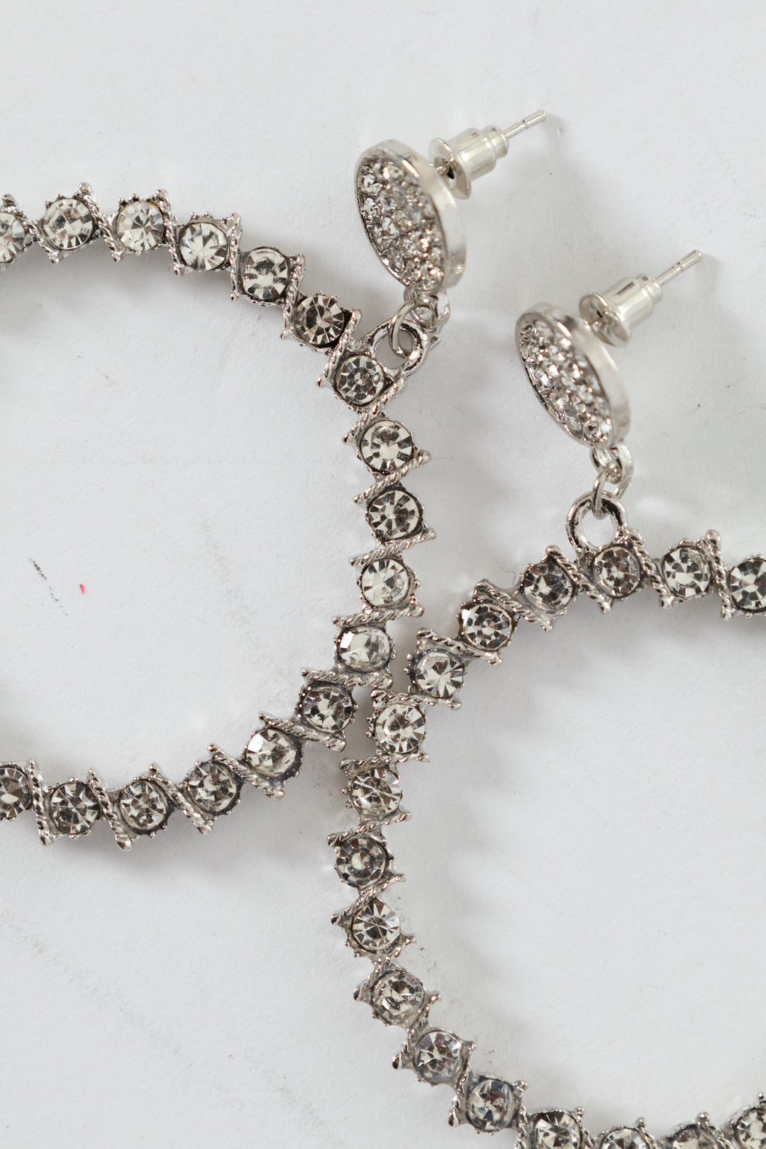 Round Stone Drop Earrings - Silver