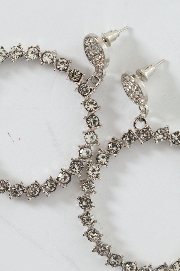 Round Stone Drop Earrings - Silver