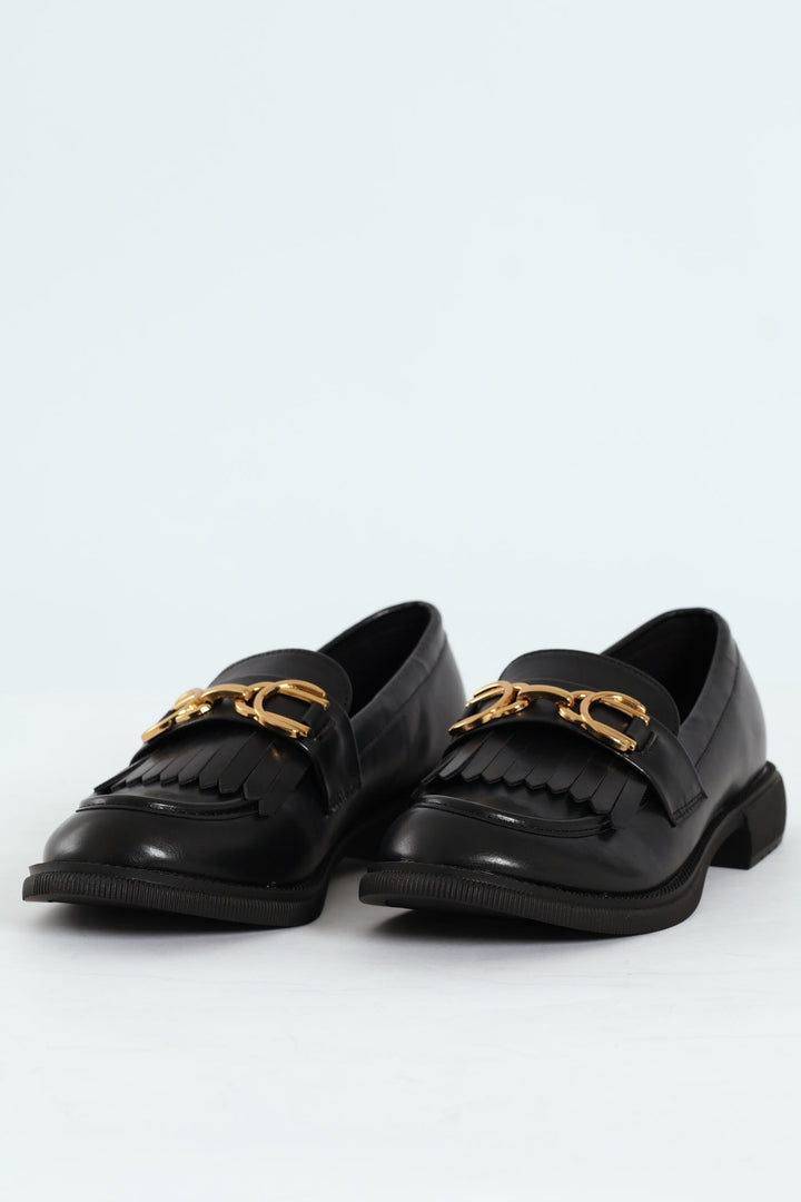 Tassel & Trim Detail Loafer - Black