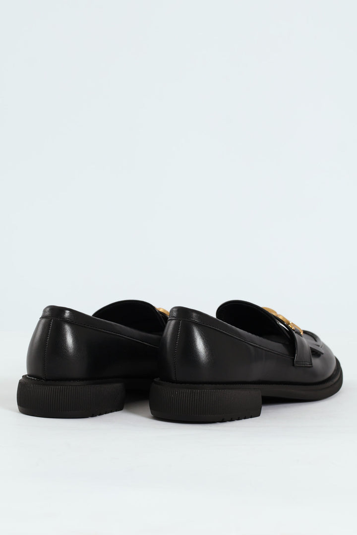 Tassel & Trim Detail Loafer - Black