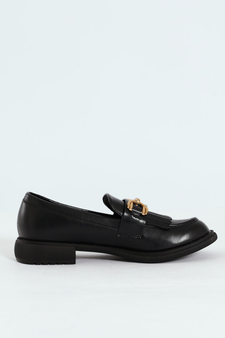 Tassel & Trim Detail Loafer - Black
