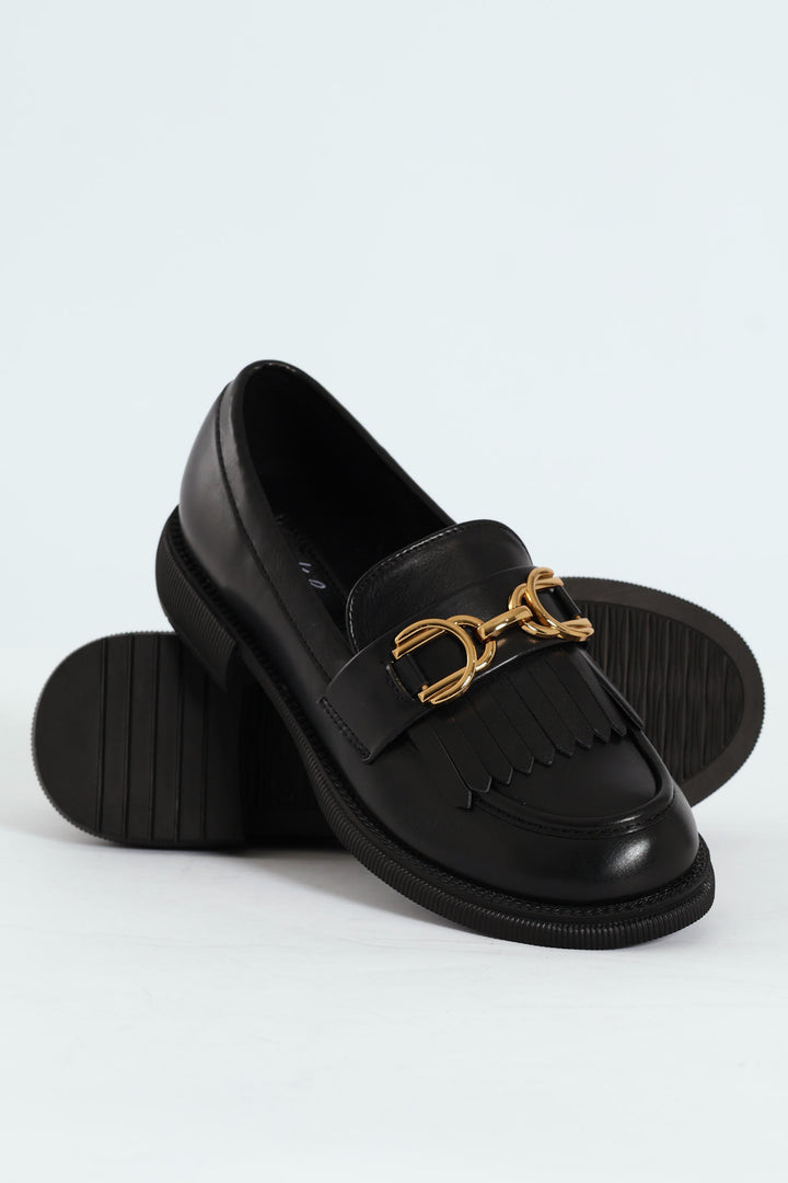 Tassel & Trim Detail Loafer - Black