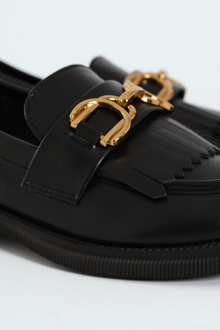 Tassel & Trim Detail Loafer - Black