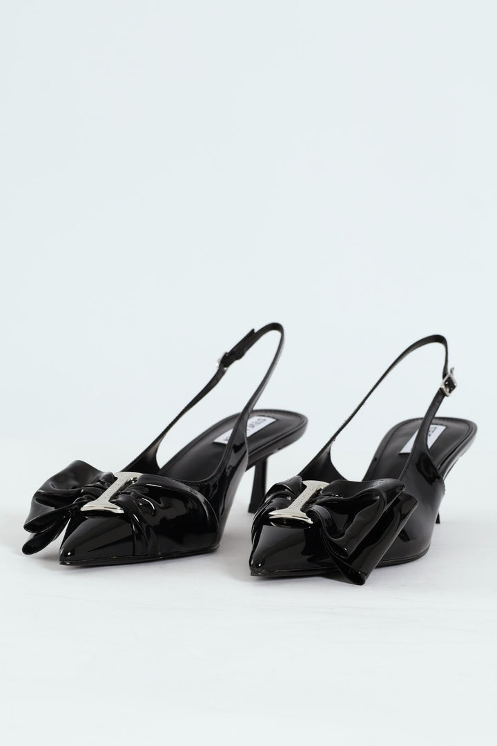 Kaci Kitten Heel Slingback With Bow - Black