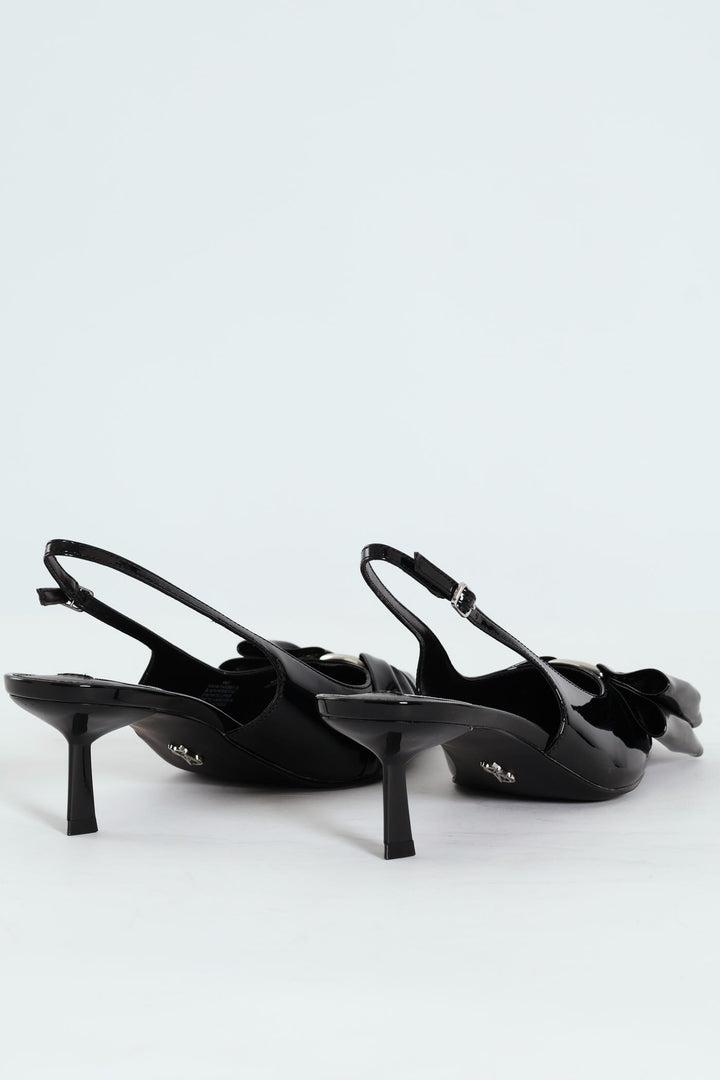 Kaci Kitten Heel Slingback With Bow - Black