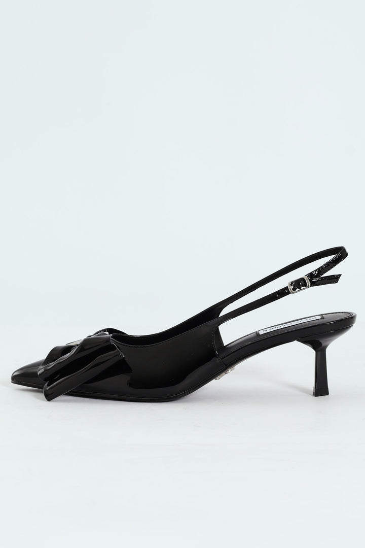 Kaci Kitten Heel Slingback With Bow - Black