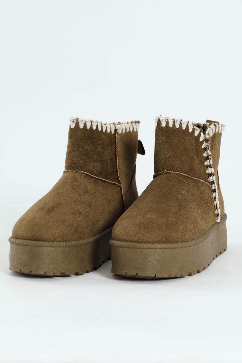 Wipstitch Flatform Bootie - Olive