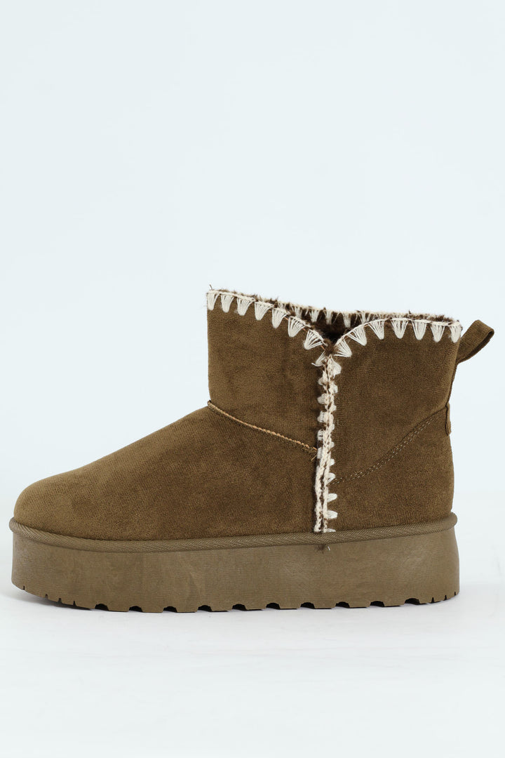 Wipstitch Flatform Bootie - Olive