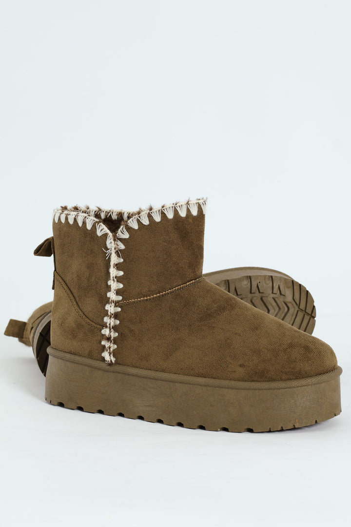Wipstitch Flatform Bootie - Olive