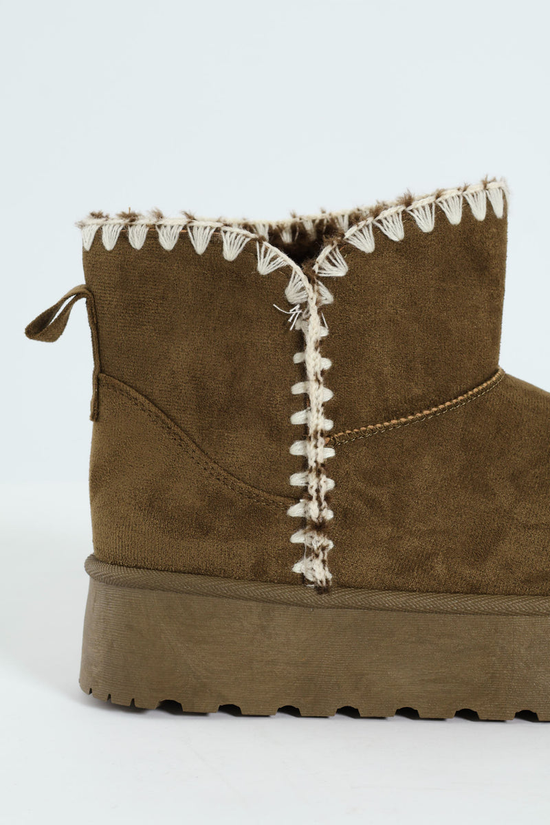Wipstitch Flatform Bootie - Olive