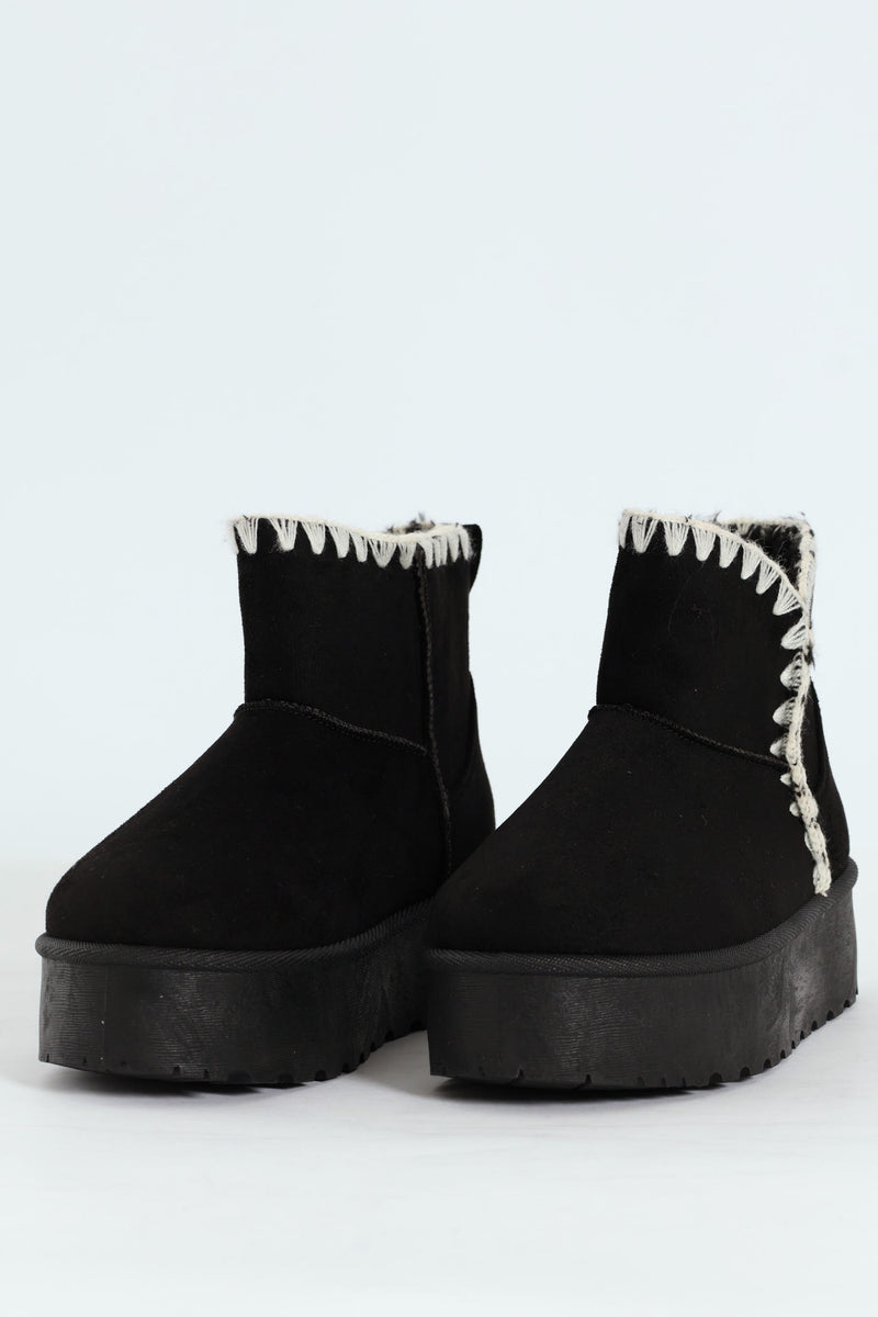 Wipstitch Flatform Bootie - Black