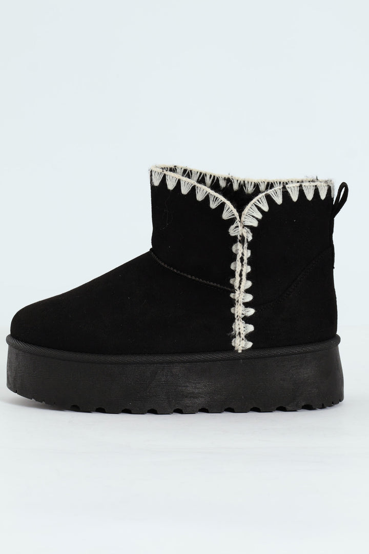 Wipstitch Flatform Bootie - Black