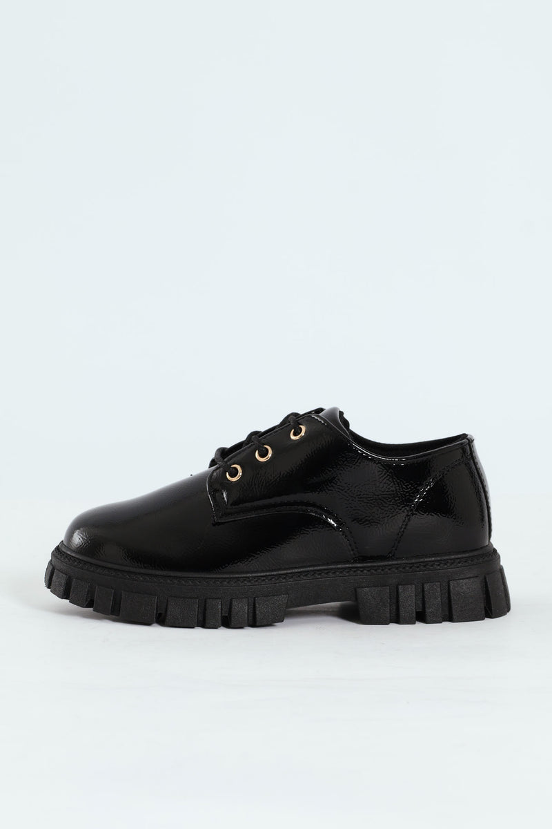 Girls Patent Lace Up Shoe - Black