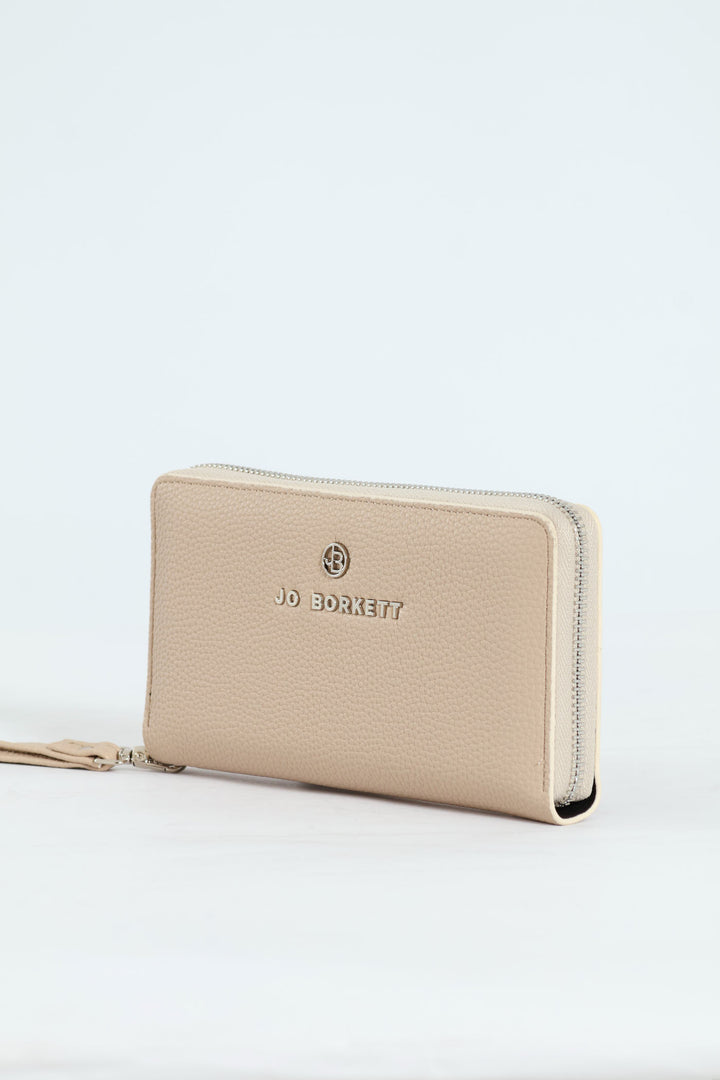 Nikki Pebble Zip Around Purse With Handstrap - Beige