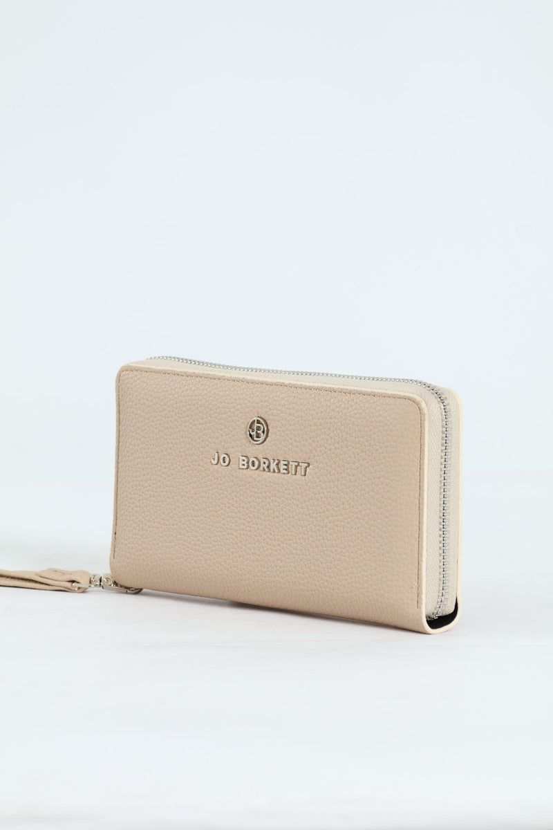 Nikki Pebble Zip Around Purse With Handstrap - Beige