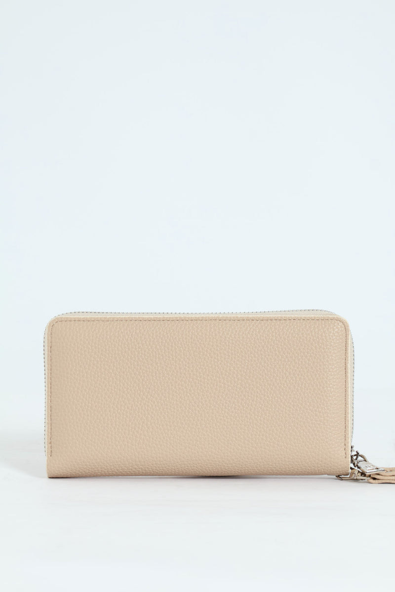 Nikki Pebble Zip Around Purse With Handstrap - Beige