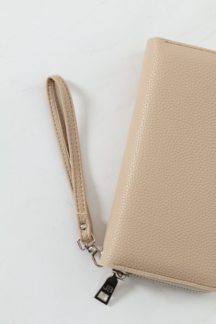 Nikki Pebble Zip Around Purse With Handstrap - Beige