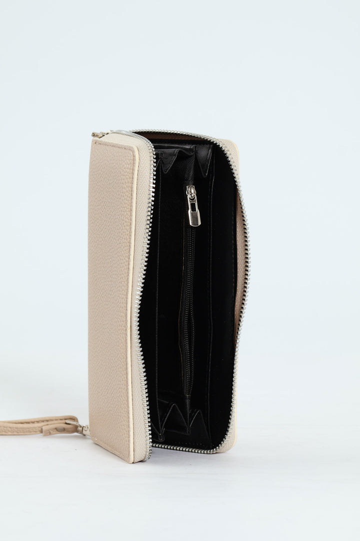 Nikki Pebble Zip Around Purse With Handstrap - Beige