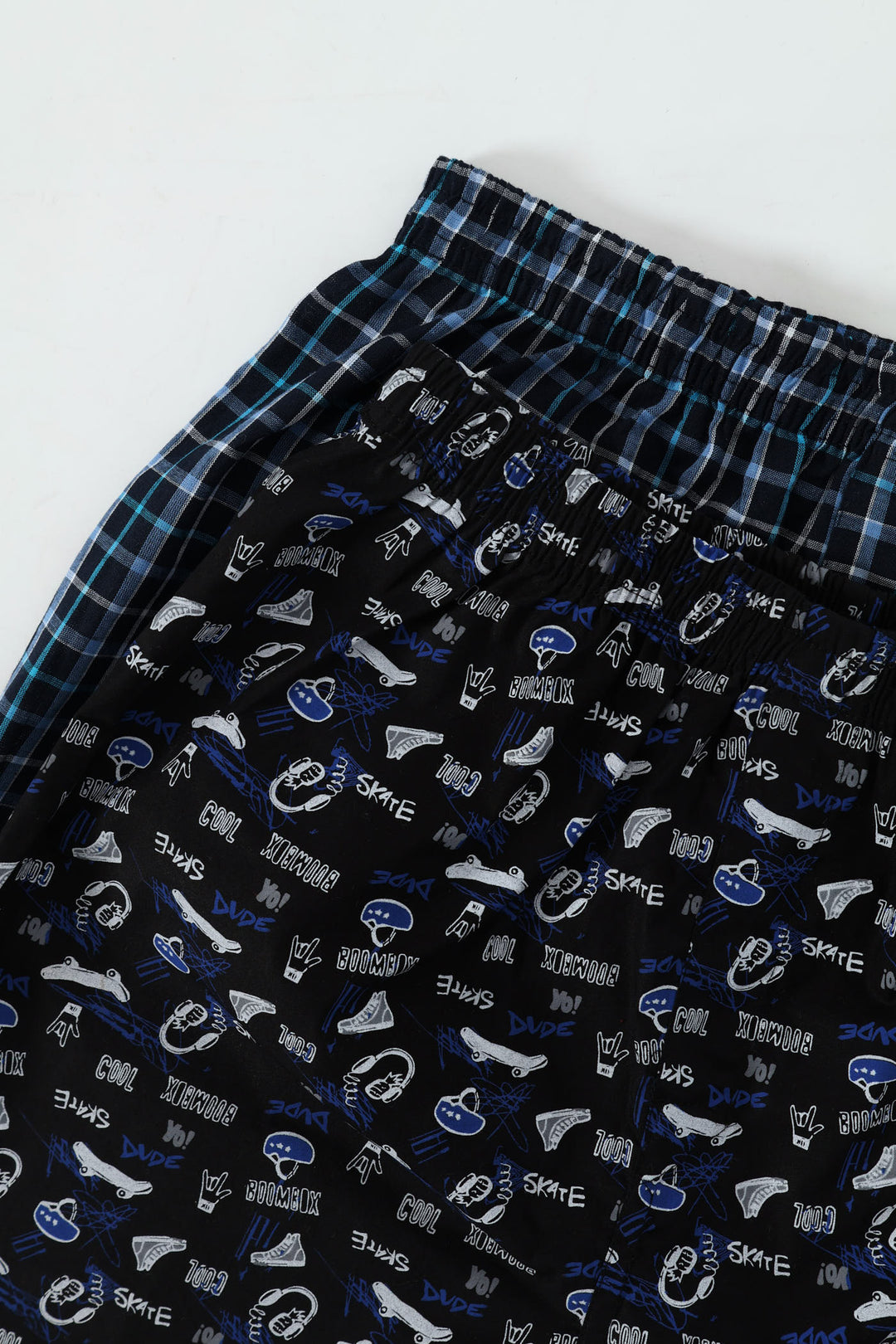 Boys 2 Pack Woven Check Skate Boxers - Navy