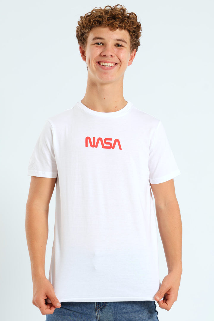 Boys NASA Front & Back Print Tee - White