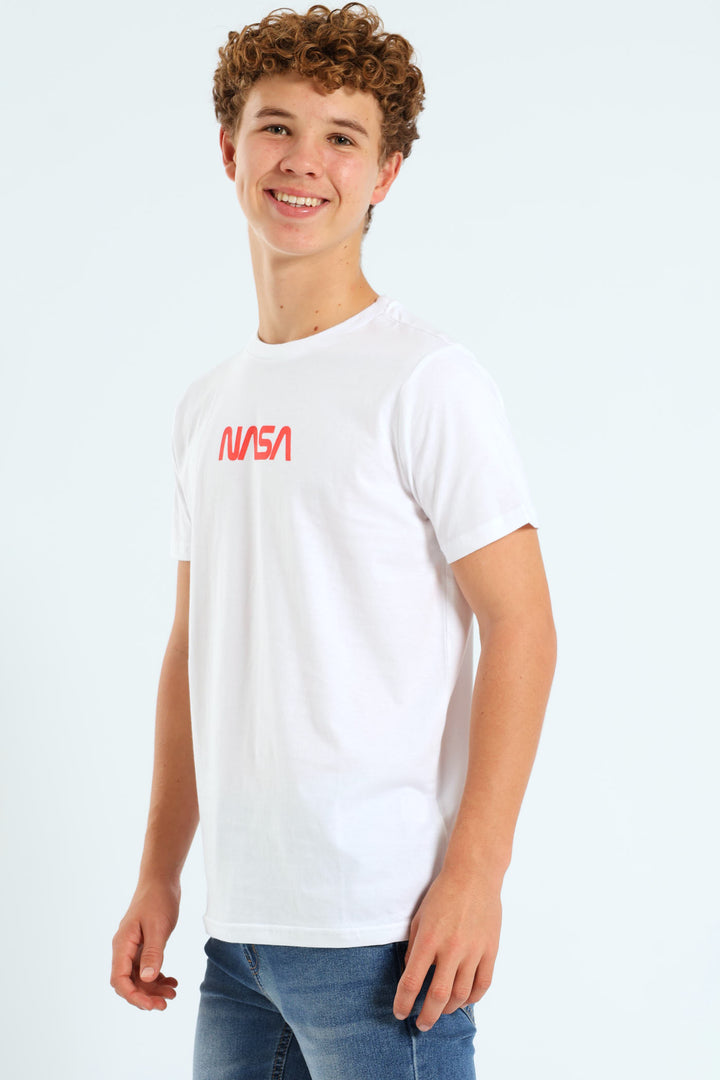 Boys NASA Front & Back Print Tee - White