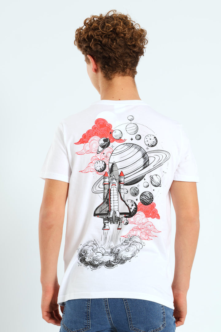 Boys NASA Front & Back Print Tee - White