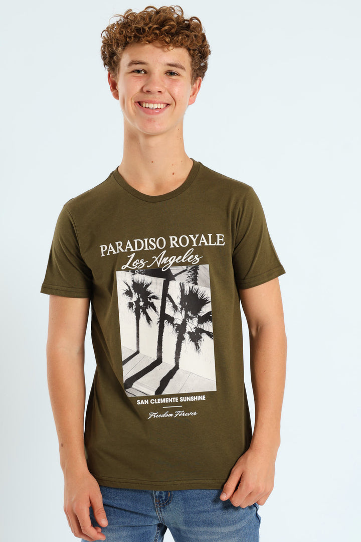 Boys Olive Palm Photographic Tee - Olive