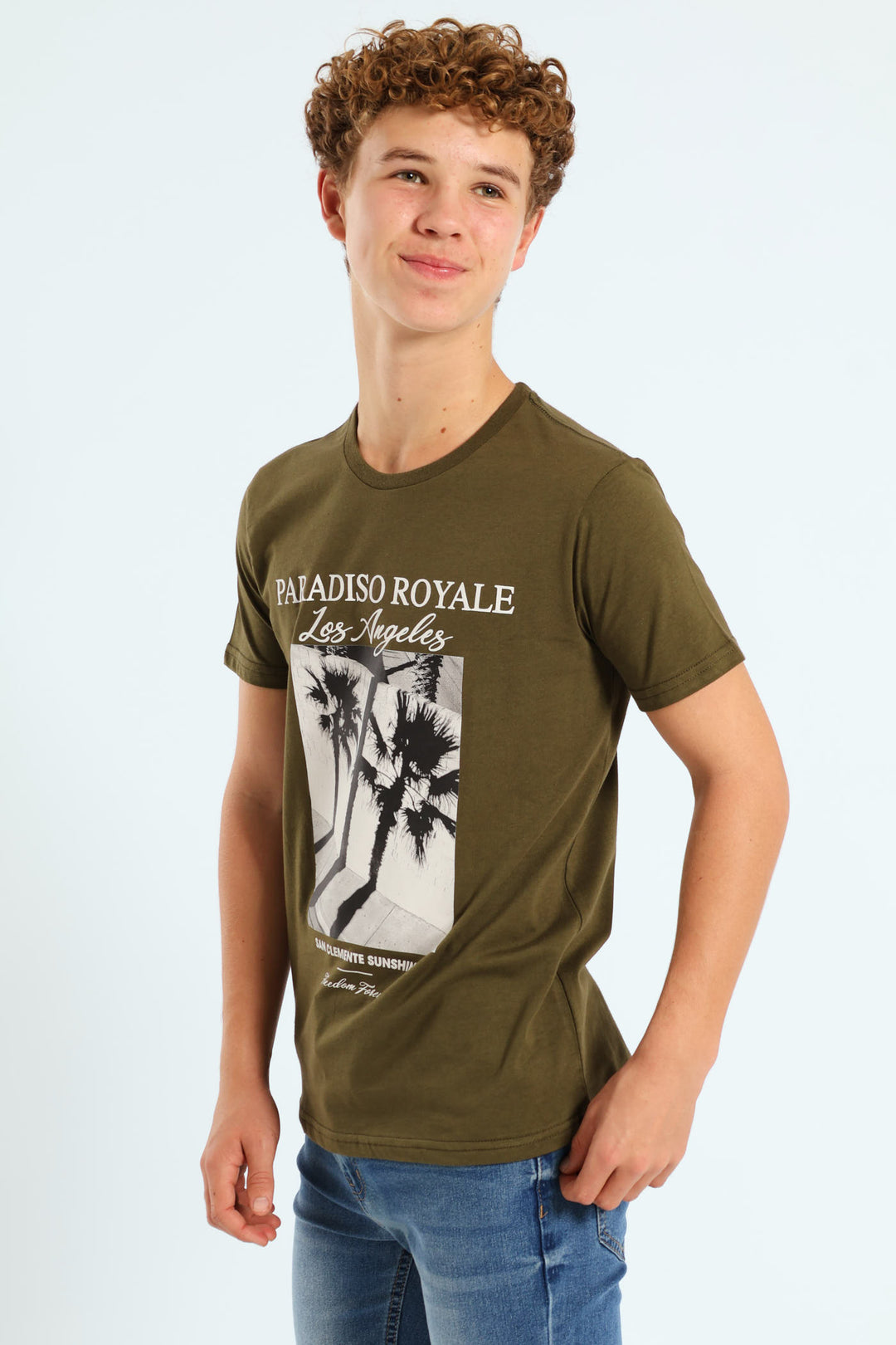 Boys Olive Palm Photographic Tee - Olive