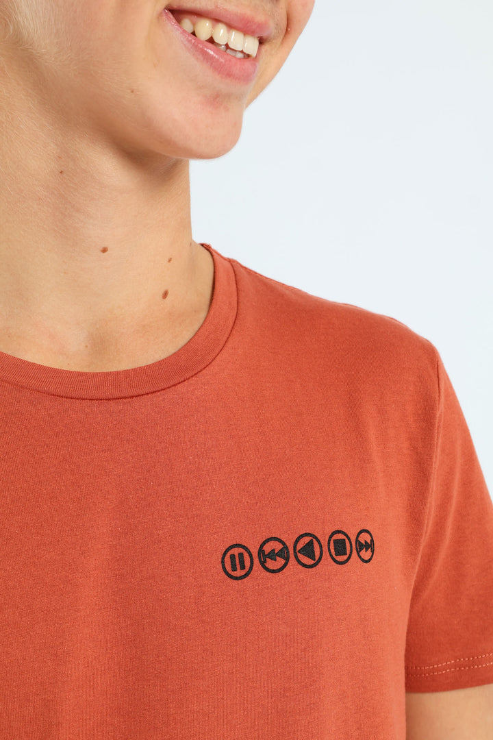 Boys Back Print Gamer Tee - Rust