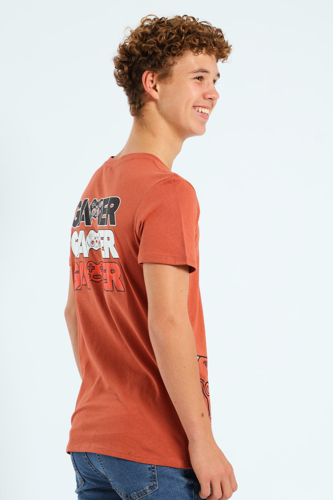 Boys Back Print Gamer Tee - Rust