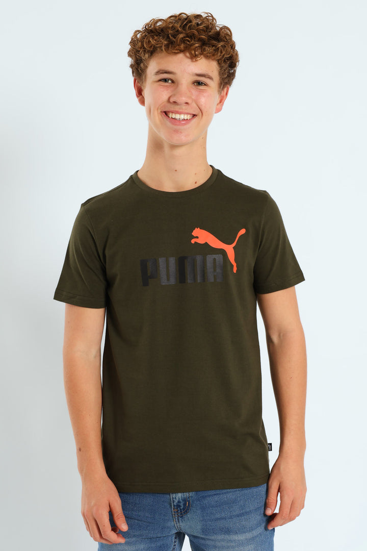 Boys Essential Plus Two Tone Logo Tee - Olive