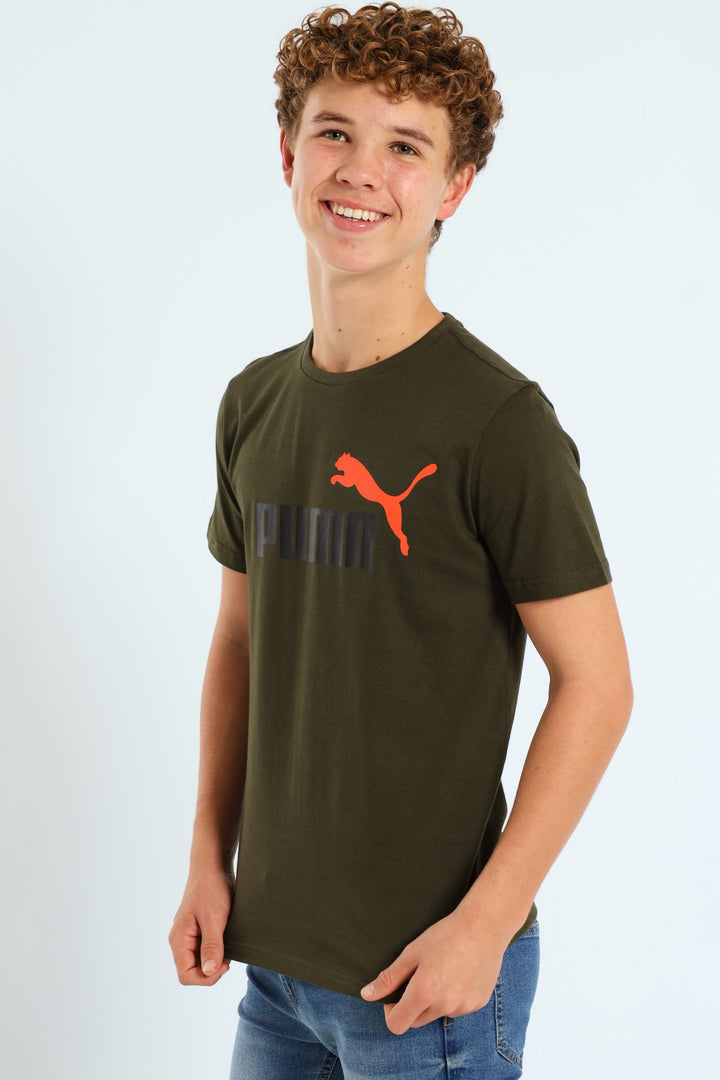Boys Essential Plus Two Tone Logo Tee - Olive