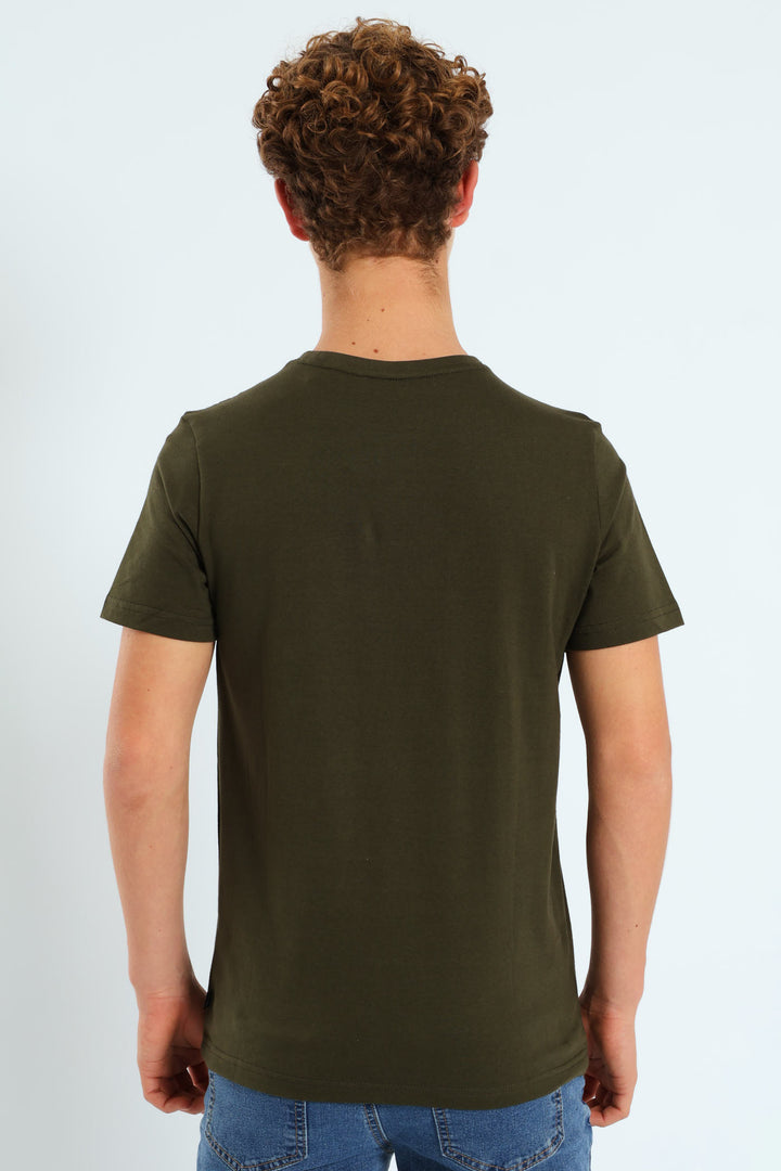 Boys Essential Plus Two Tone Logo Tee - Olive