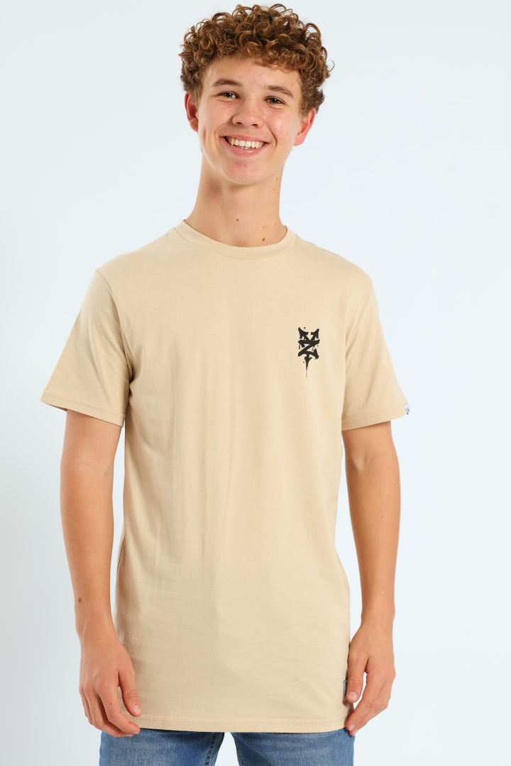 Boys Back Print Tee - Stone