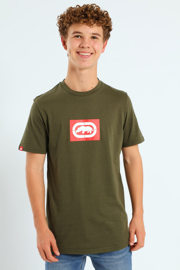 Boys Core Short Sleeve Print Tee - Olive/Red