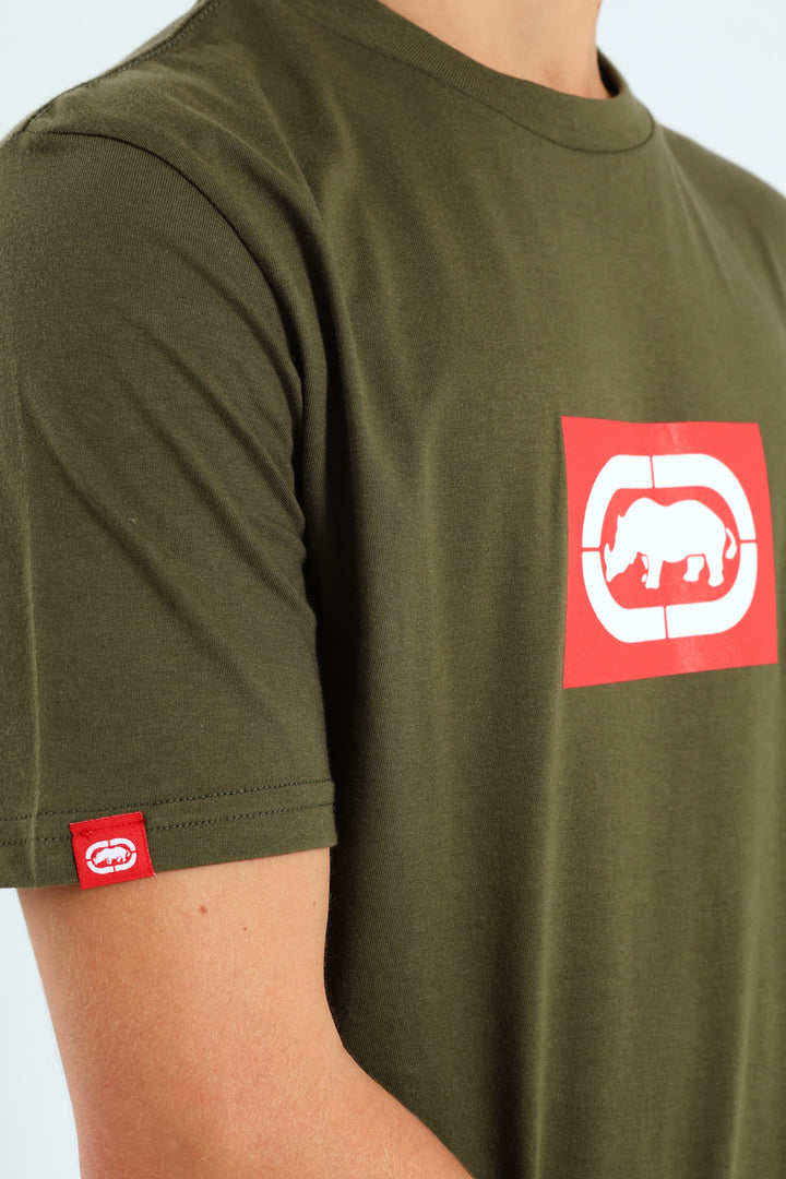 Boys Core Short Sleeve Print Tee - Olive/Red
