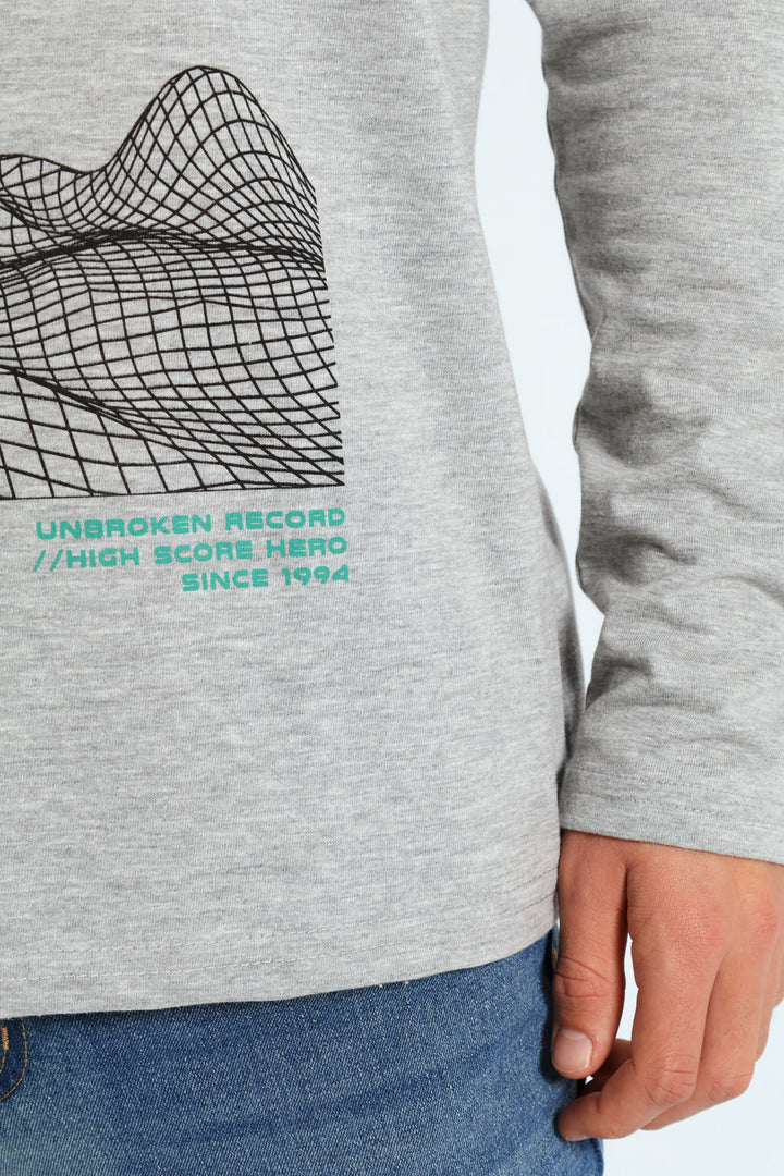 Boys 2 Pack Long Sleeve Gamer & Soccer Tees - Grey Melange/Black