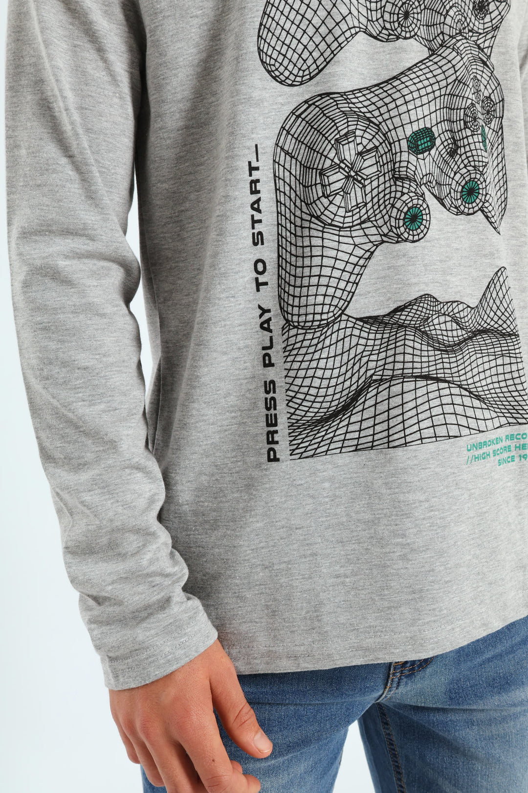 Boys 2 Pack Long Sleeve Gamer & Soccer Tees - Grey Melange/Black