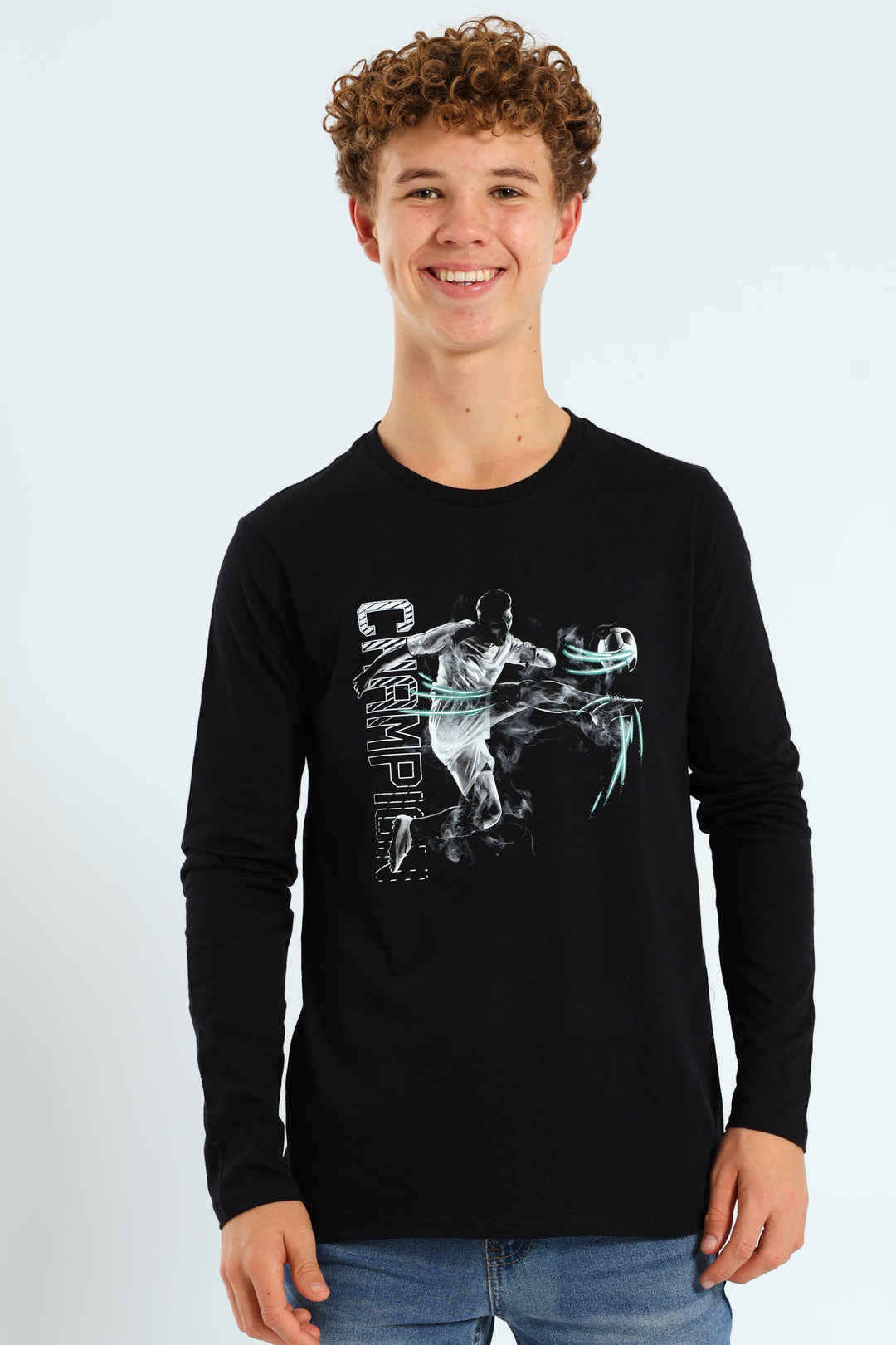 Boys 2 Pack Long Sleeve Gamer & Soccer Tees - Grey Melange/Black