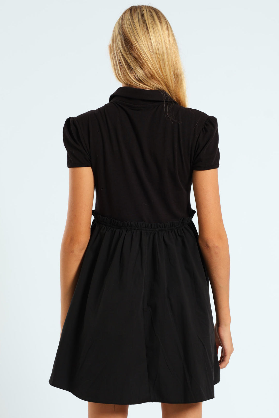 Girls Combo Knit Golfer Dress - Black