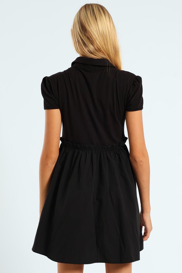 Girls Combo Knit Golfer Dress - Black