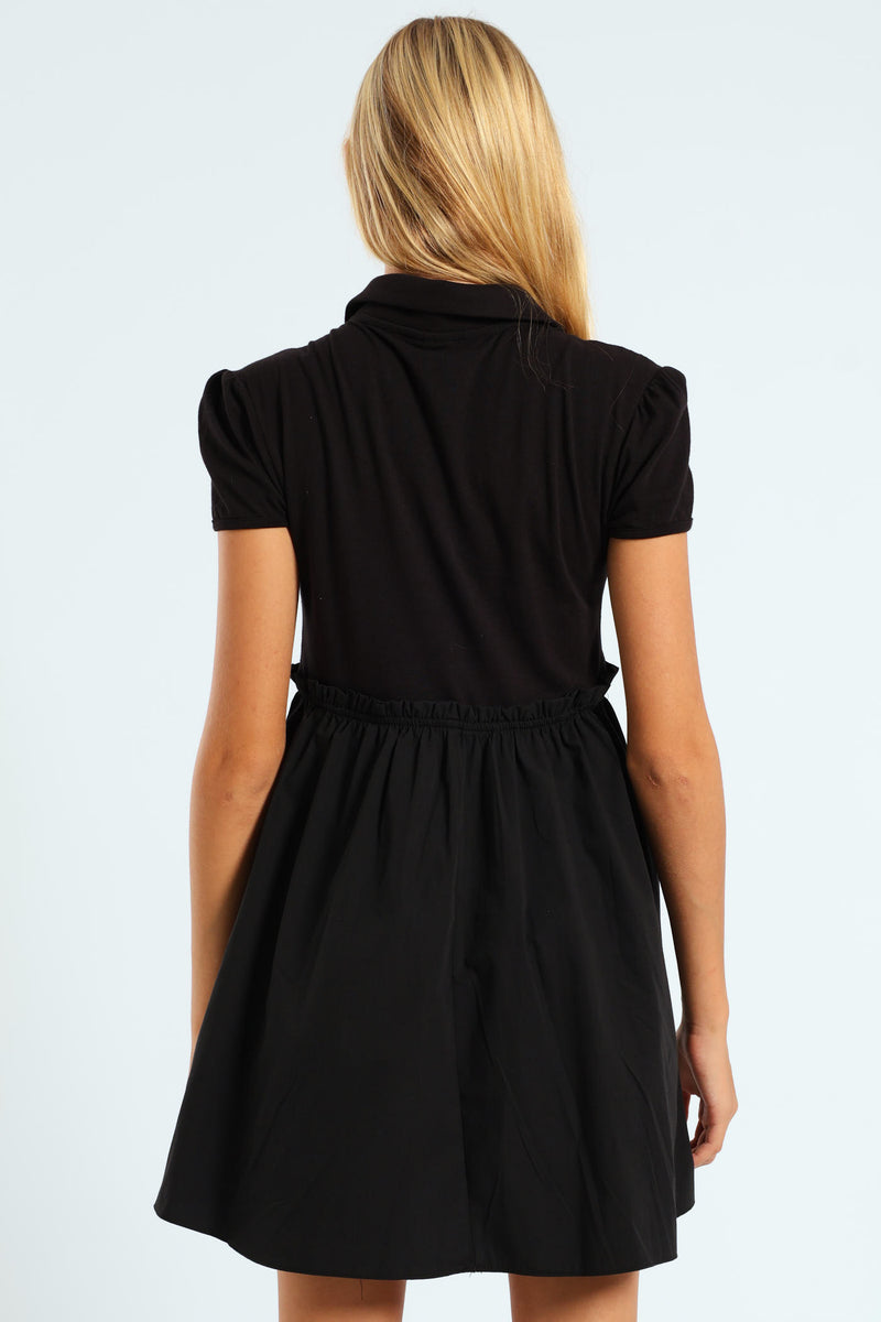 Girls Combo Knit Golfer Dress - Black