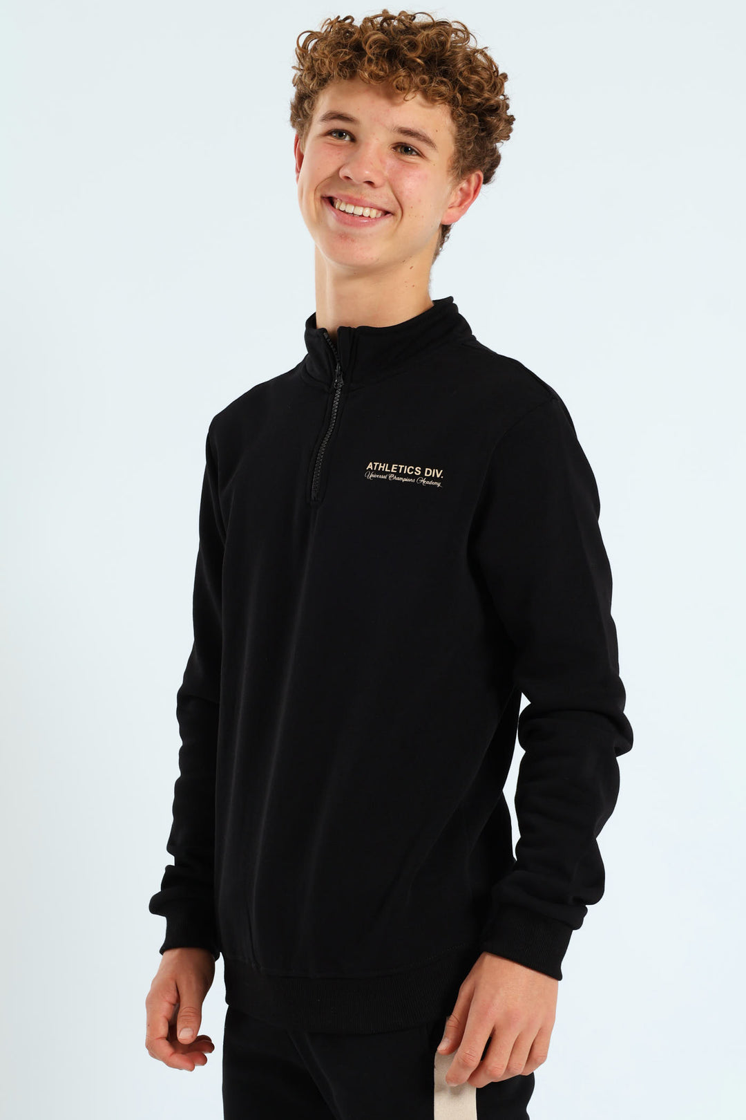 Boys Quarter Zip Silicone Athletics Back Print Fleece Top - Black