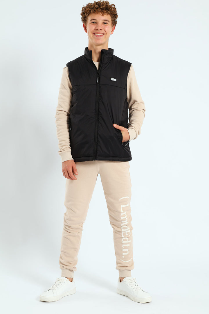 Boys Printed Pullers Sleeveless Puffer Jacket - Black