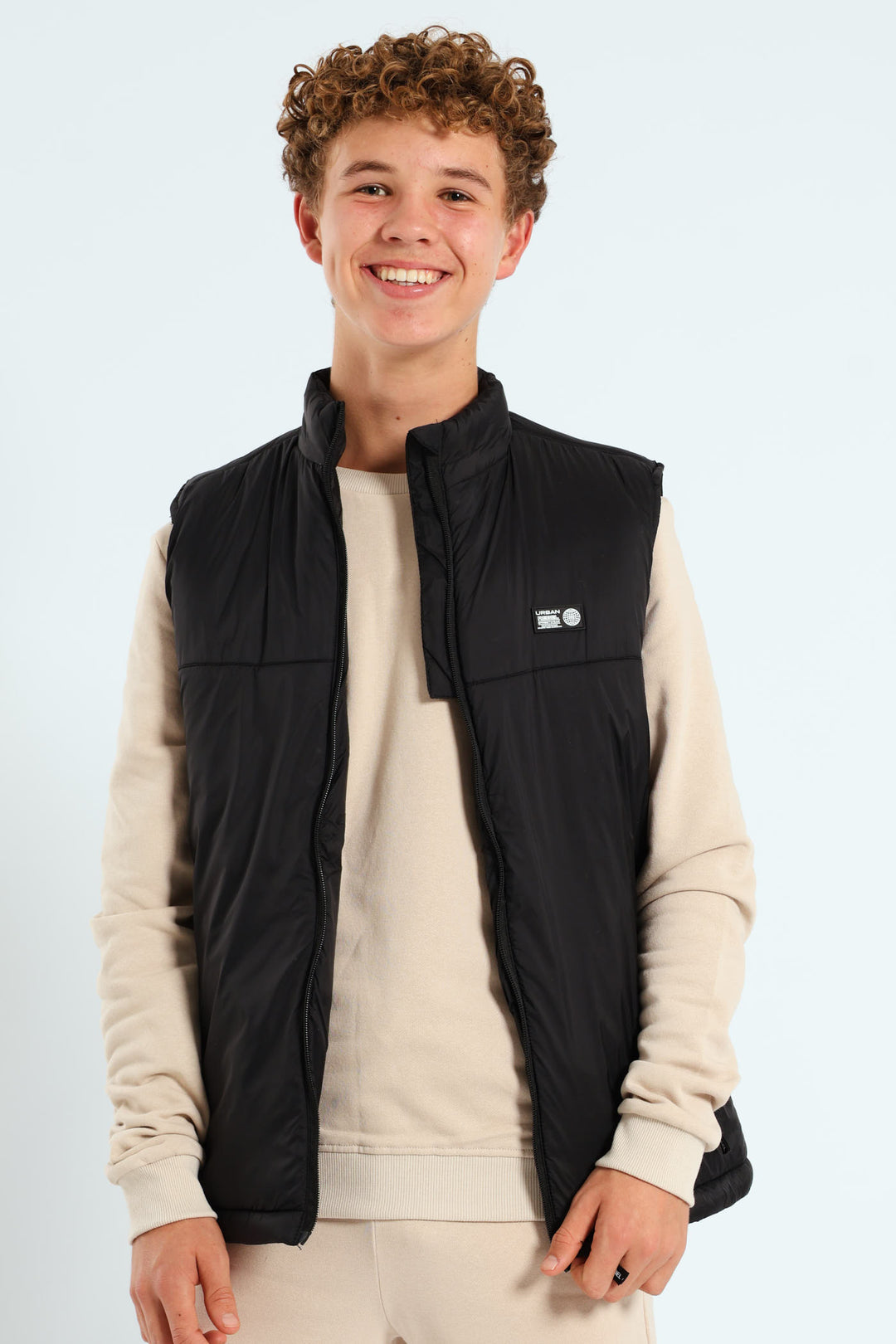 Boys Printed Pullers Sleeveless Puffer Jacket - Black