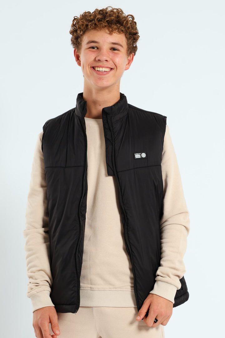 Boys Printed Pullers Sleeveless Puffer Jacket - Black