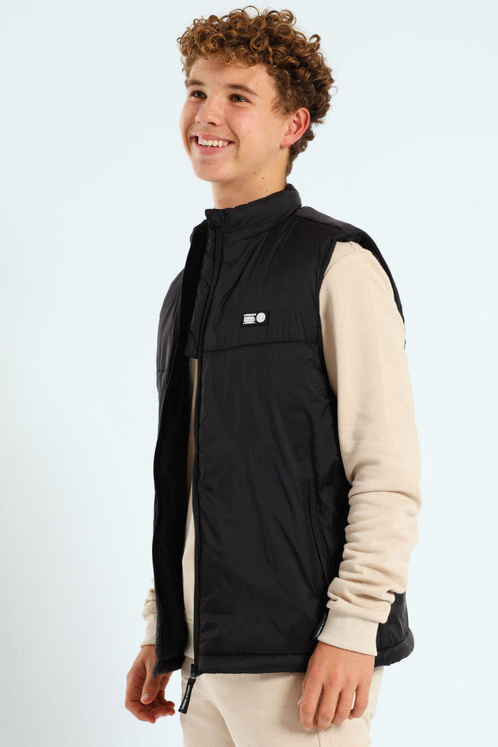 Boys Printed Pullers Sleeveless Puffer Jacket - Black