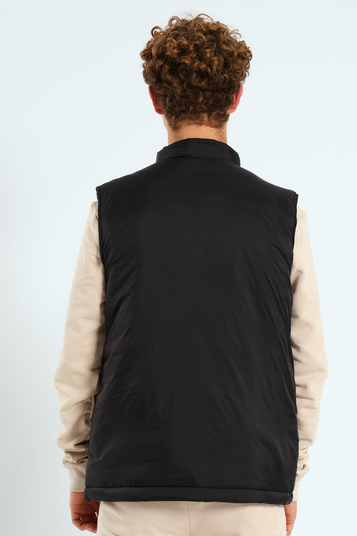 Boys Printed Pullers Sleeveless Puffer Jacket - Black