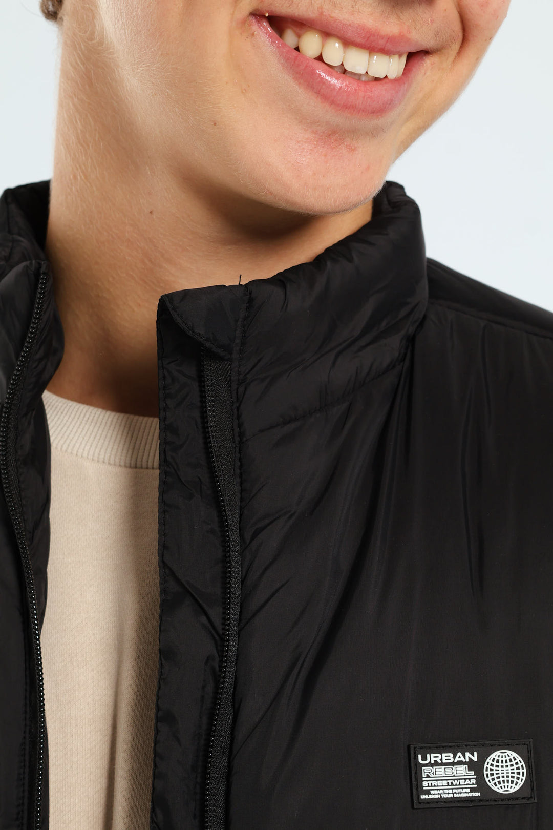 Boys Printed Pullers Sleeveless Puffer Jacket - Black